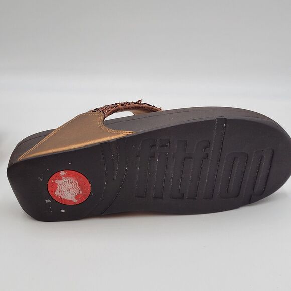 FITFLOP LULU SHIMMERFOIL SHIMMERY BRONZE TOE-THONG SANDLES TRAVEL SIZE US 10 - Picture 8 of 9